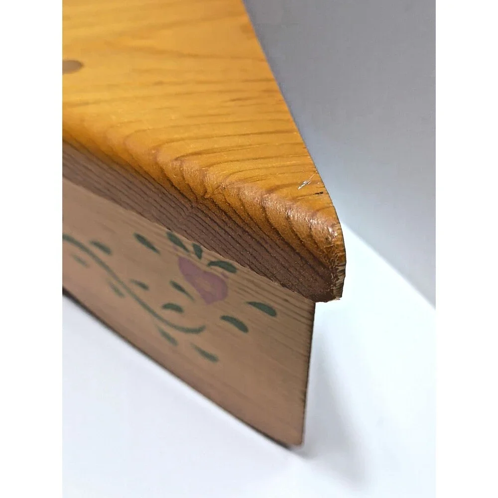 Honey Oak Corner Tabletop Shelf, Handmade, Painted Hearts, VTG Farmhouse Grandma